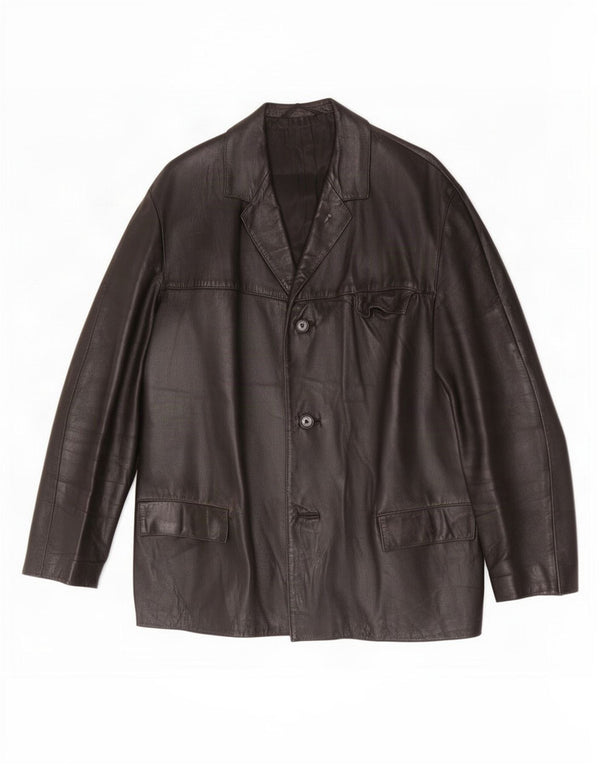 Jaqueta blazer masculina vintage de couro com 3 botões UK 40 grande preta