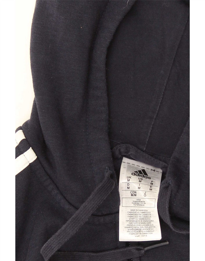 Adidas masculino zip moletom com capuz médio algodão azul marinho