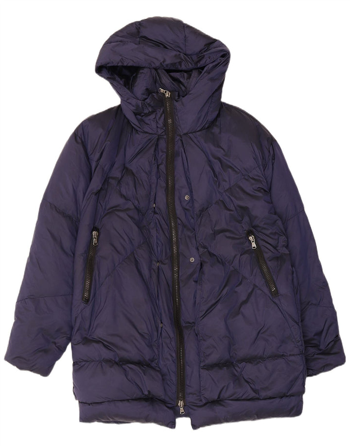 Jaqueta acolchoada com capuz feminino canadense UK 14 azul marinho médio