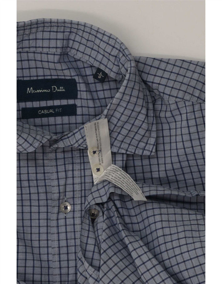 Camisa masculina Massimo Dutti casual fit grande algodão xadrez azul