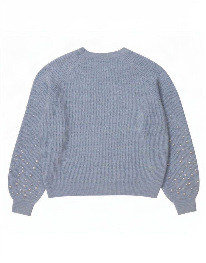 Suéter feminino Marks & Spencer com gola canoa Reino Unido 14 médio azul manchado