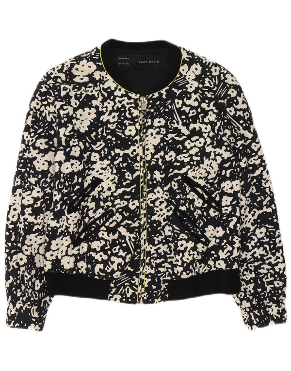 Jaqueta bomber feminina Zara com zíper completo Reino Unido 14 algodão floral preto médio