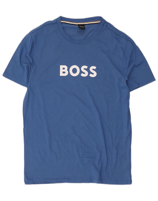 Camiseta masculina Hugo Boss com estampa regular de ajuste grande de algodão azul