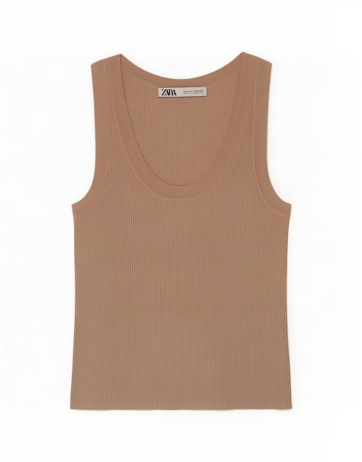 Zara Womens Vest Top UK 8 Pequeno Bege