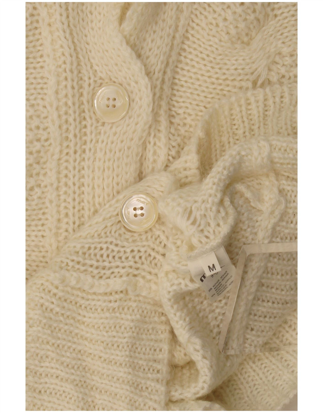 Suéter cardigã feminino MET UK 12 mohair bege médio