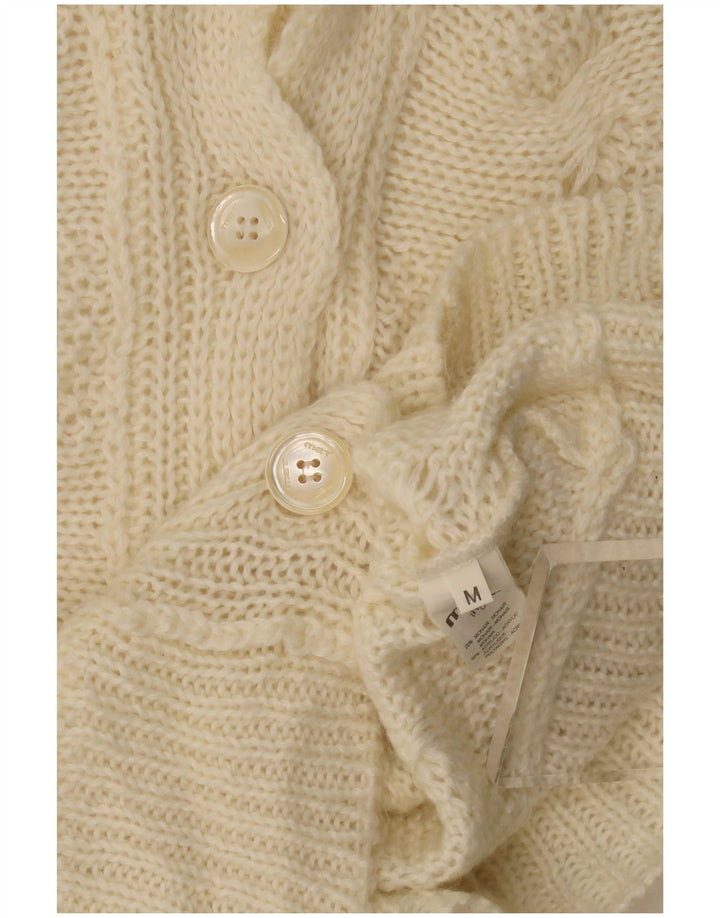 Suéter cardigã feminino MET UK 12 mohair bege médio