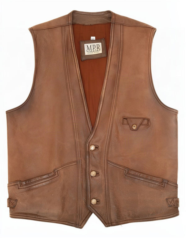 Colete de couro masculino vintage 2XL marrom