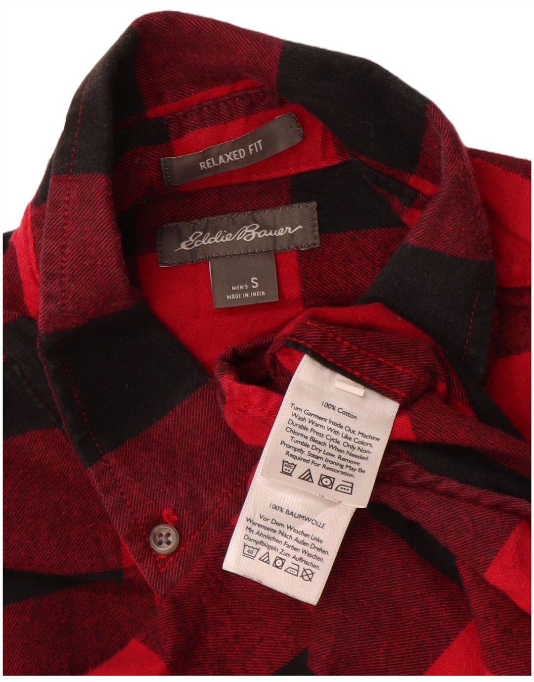 Camisa masculina de flanela com ajuste relaxado Eddie Bauer, algodão xadrez vermelho pequeno