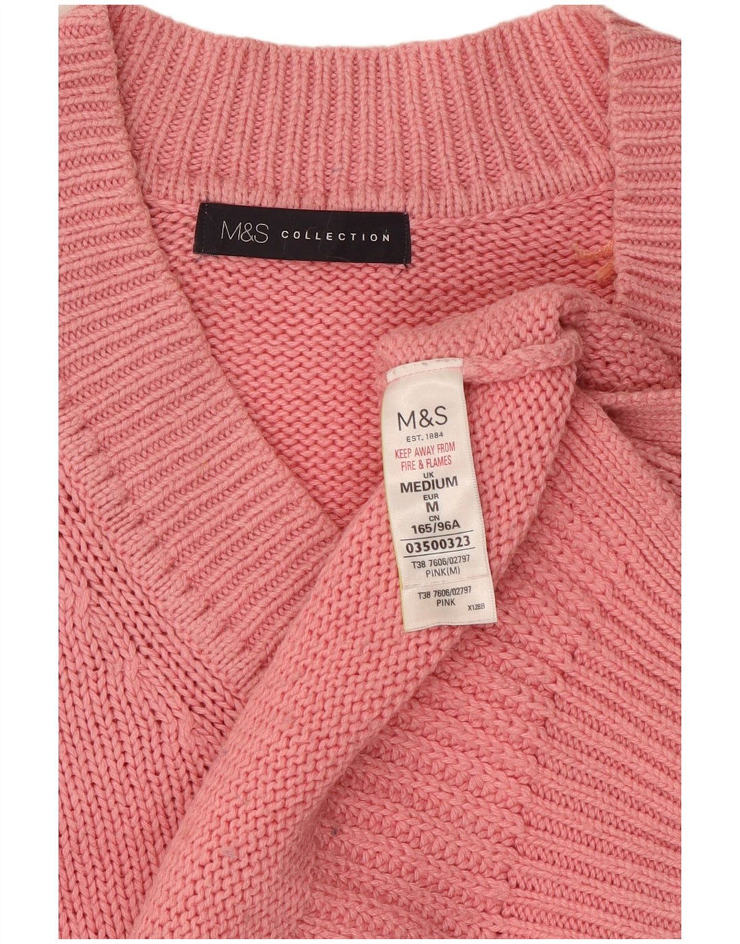 Suéter feminino Marks & Spencer com decote em V Reino Unido 14 algodão rosa médio