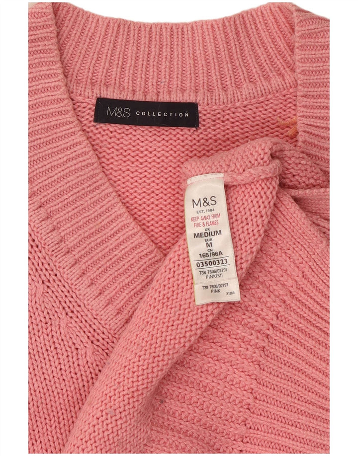 Suéter feminino Marks & Spencer com decote em V Reino Unido 14 algodão rosa médio
