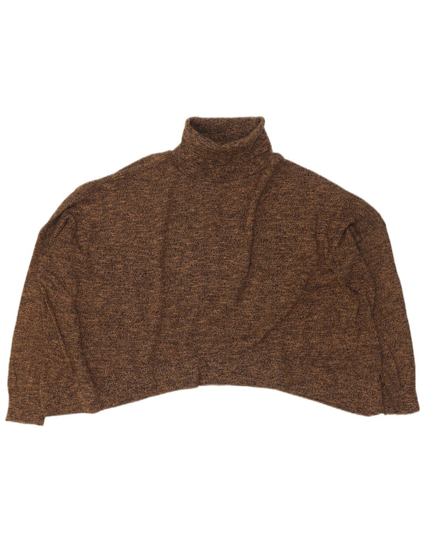 Zara Suéter feminino cropped com gola redonda Reino Unido 14 marrom médio manchado