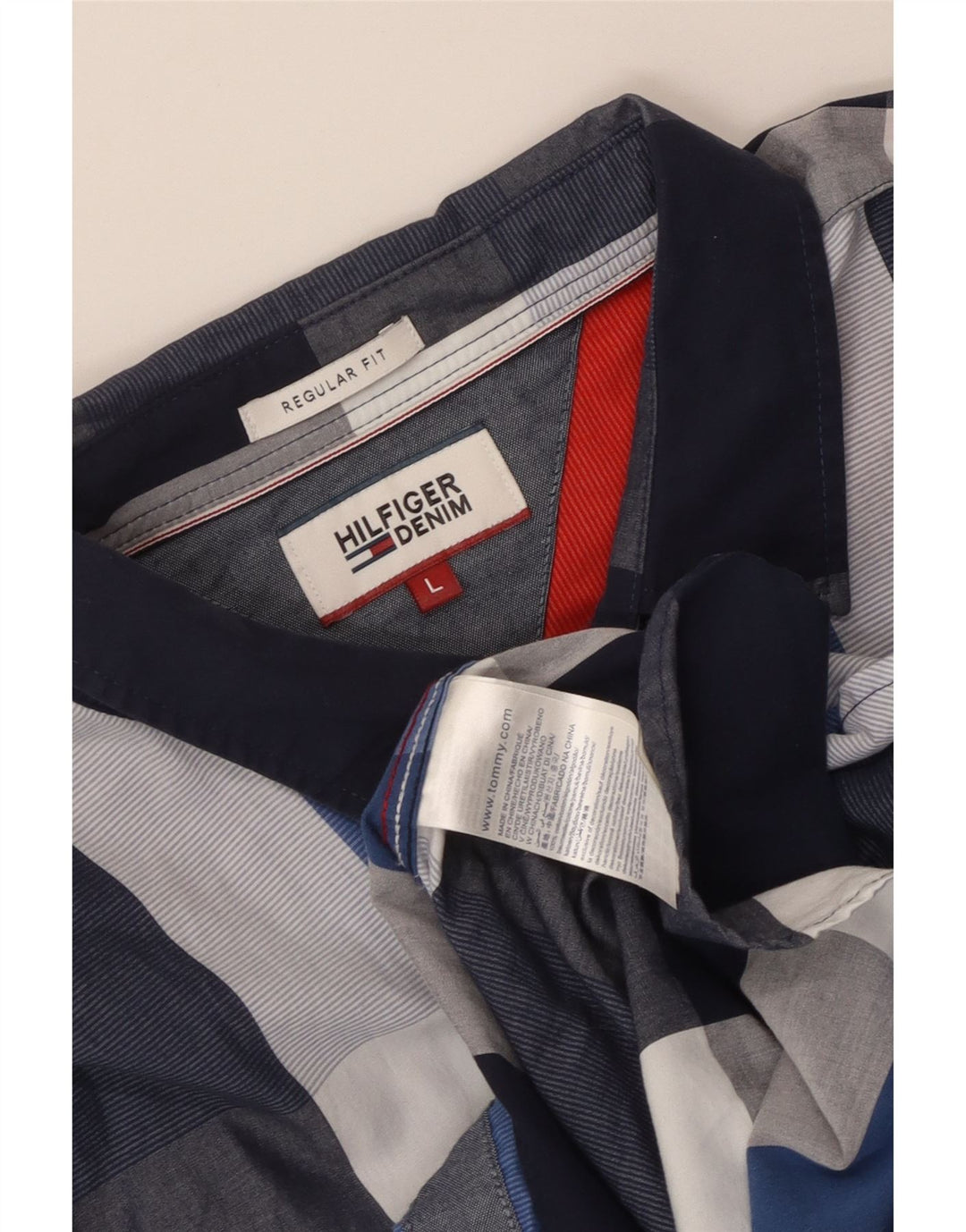 Camisa masculina Tommy Hilfiger Regular Fit grande algodão xadrez azul