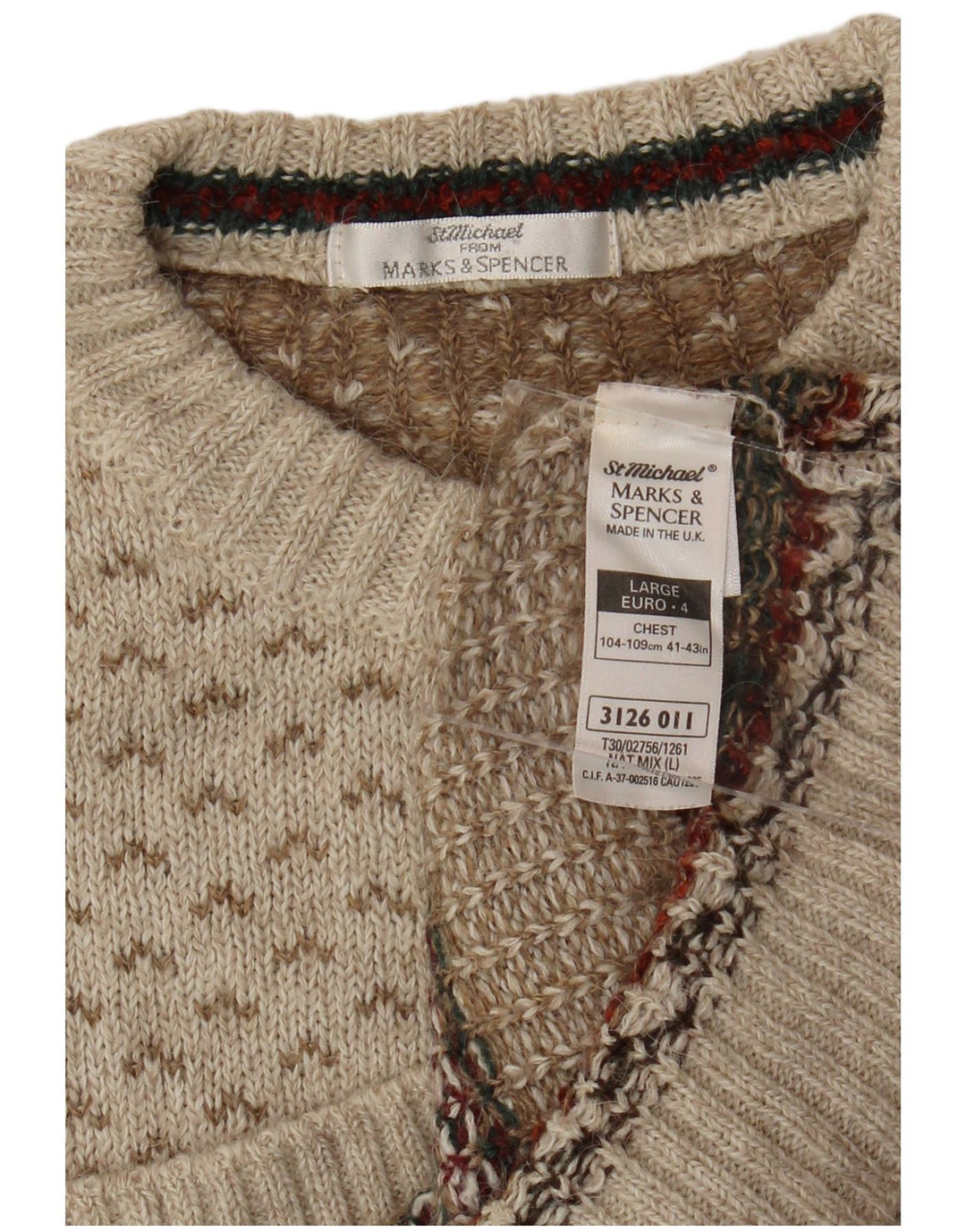 Suéter masculino Marks & Spencer St. Michael com gola redonda grande bege