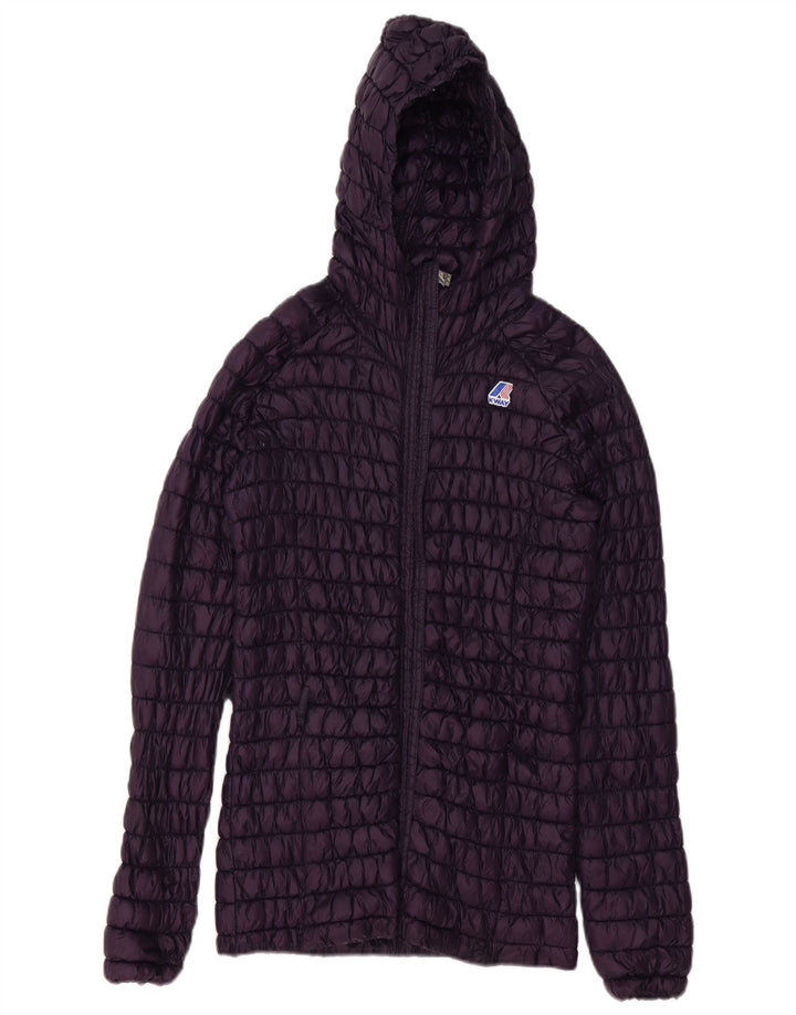 Jaqueta feminina acolchoada com capuz K-WAY EUA 9 poliéster roxo médio