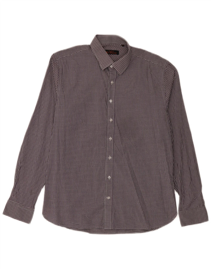 Camisa masculina Ben Sherman tamanho 16 grande algodão guingão roxo