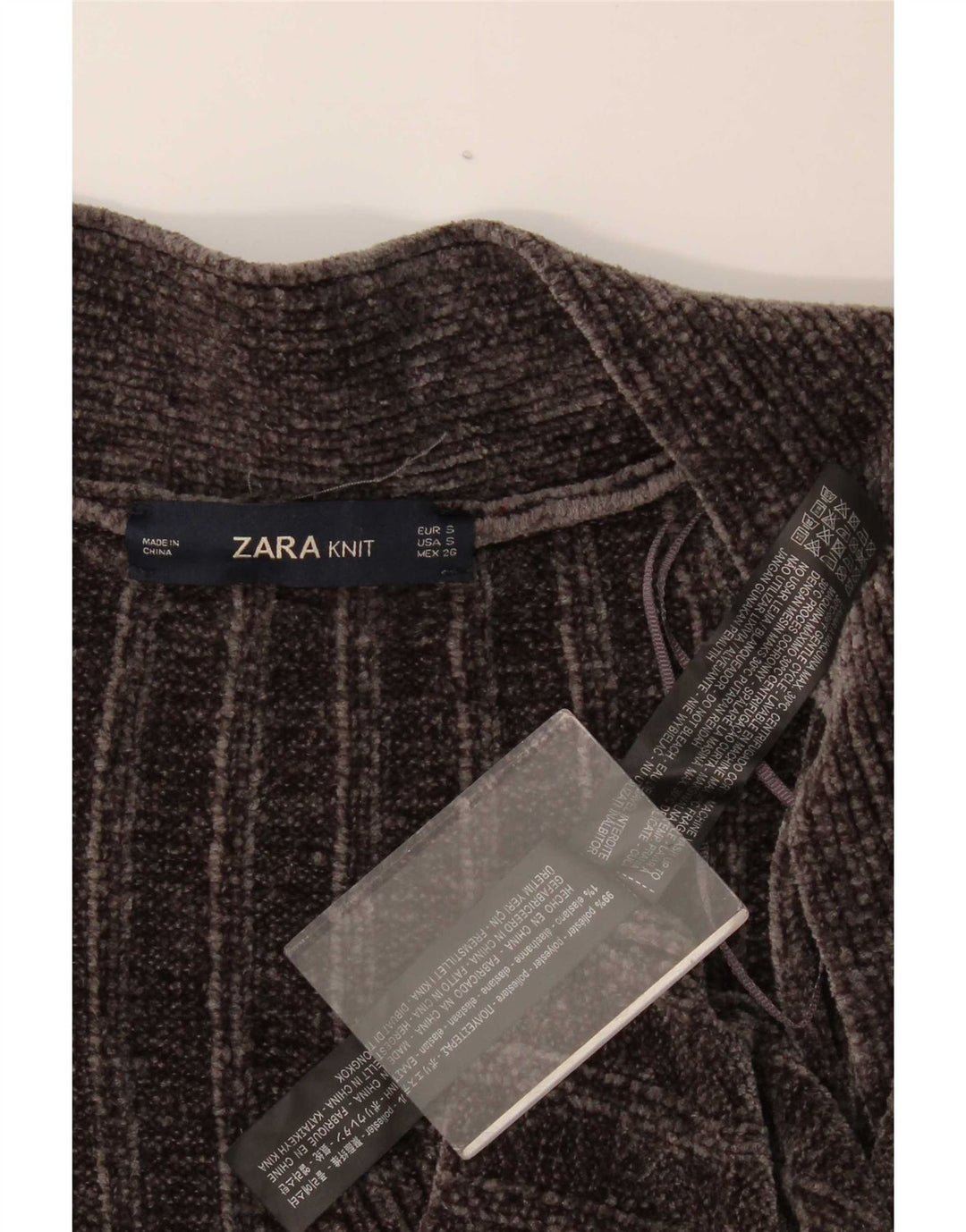 Zara Suéter cardigã feminino oversized com palangre de veludo Reino Unido 10 pequeno cinza