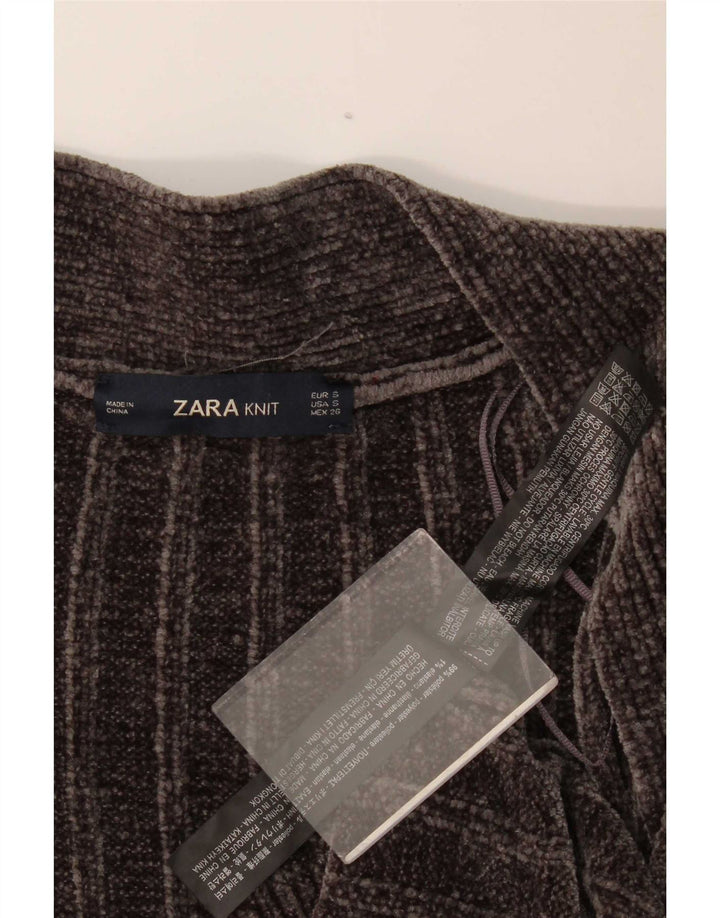 Zara Suéter cardigã feminino oversized com palangre de veludo Reino Unido 10 pequeno cinza