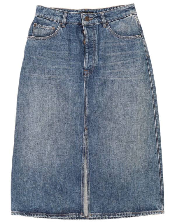 Saia jeans feminina de cintura alta Massimo Dutti UE 40 médio W30 algodão azul