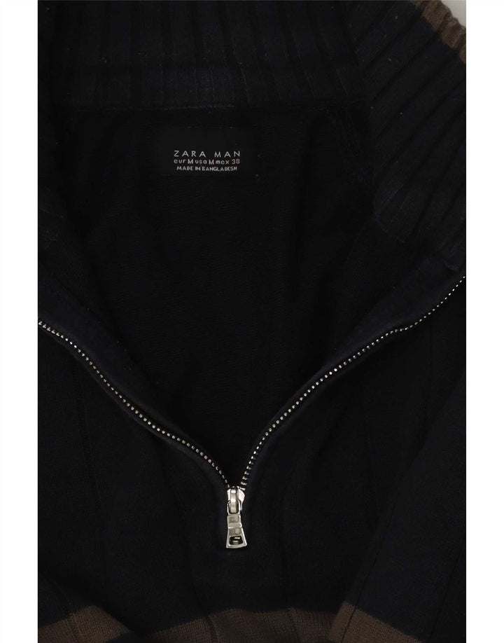 Suéter masculino Zara com zíper e gola média azul marinho listrado