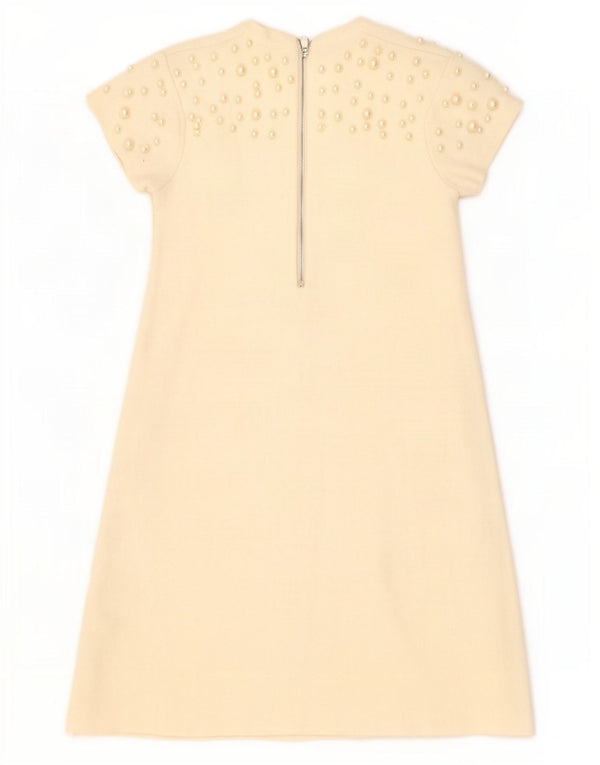 Zara vestido feminino de manga curta com mangas curtas Reino Unido 8 pequeno off white viscose manchada
