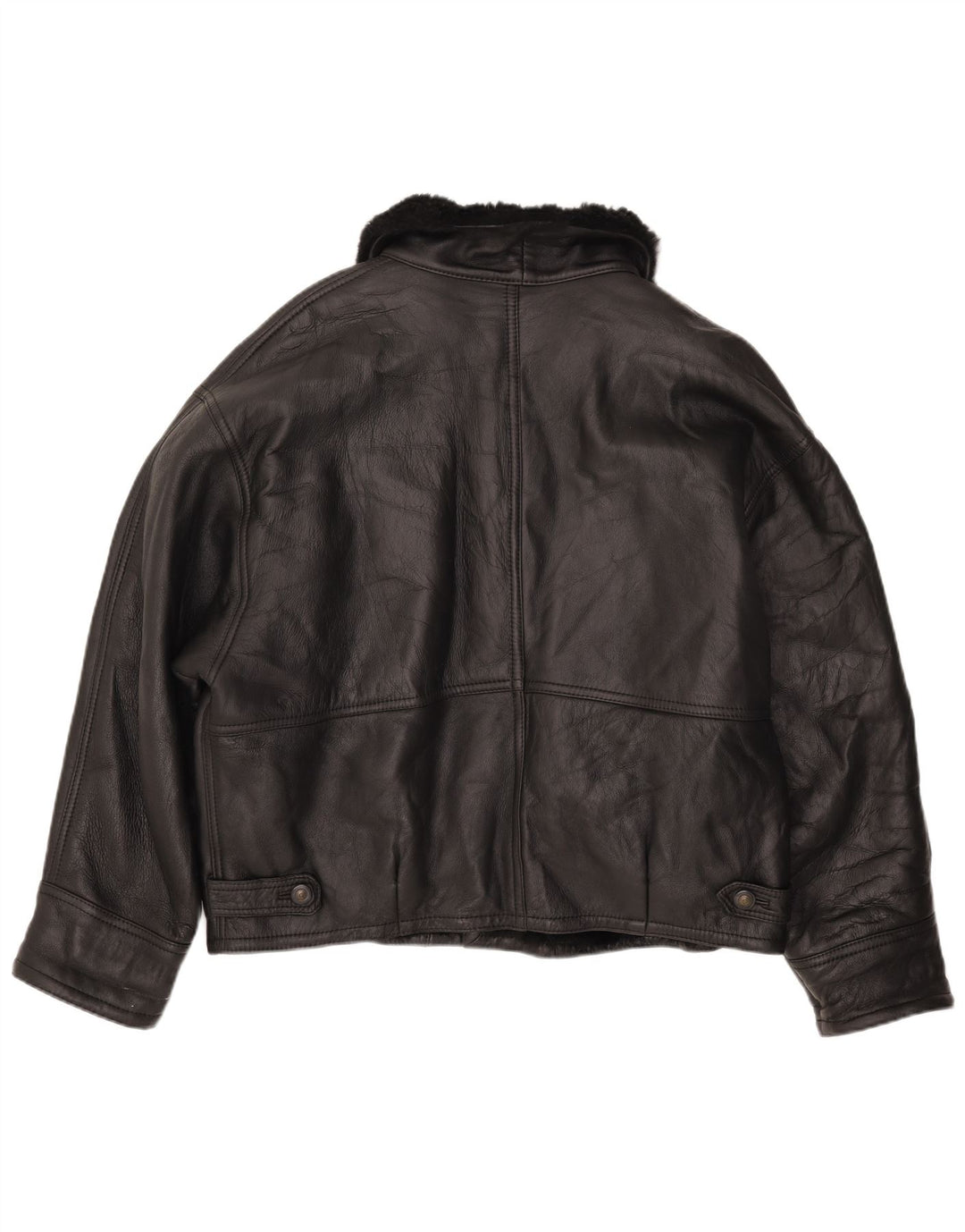 Jaqueta masculina vintage shearling IT 52 XL couro preto