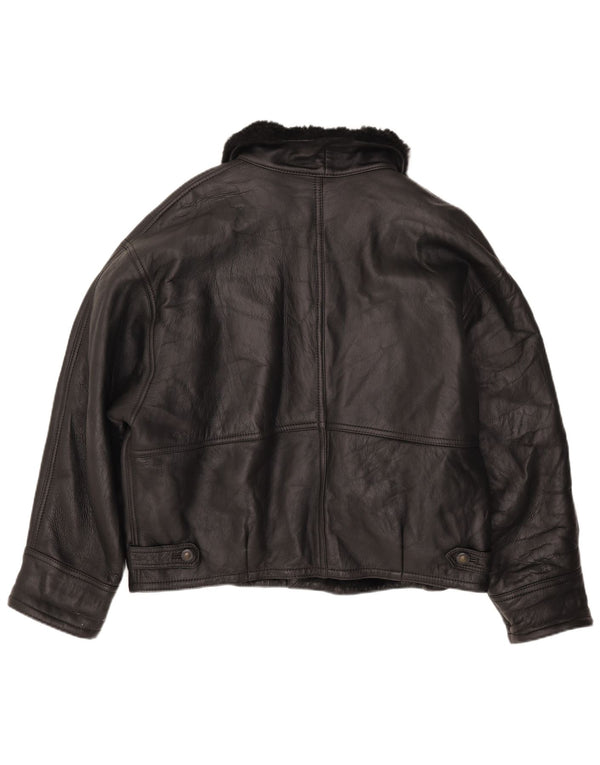 Jaqueta masculina vintage shearling IT 52 XL couro preto