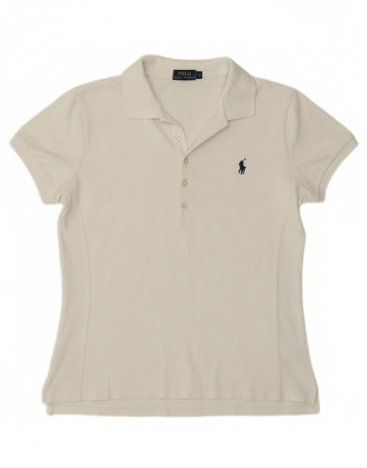Camisa polo feminina Polo Ralph Lauren grande de algodão branco