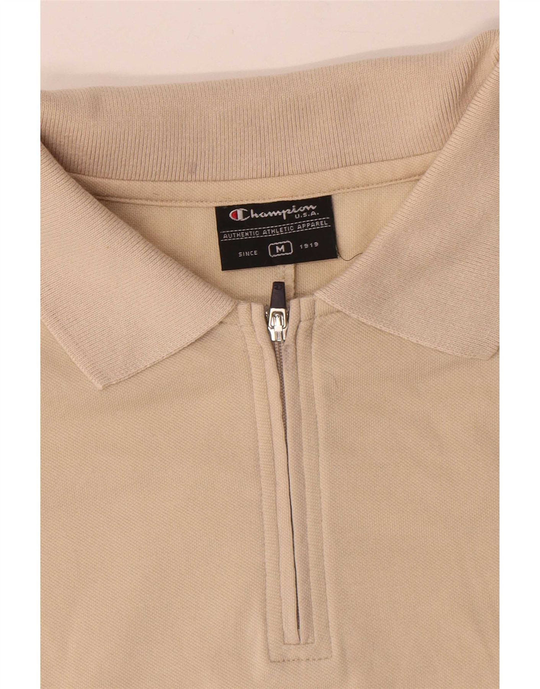 Camisa polo masculina Champion com gola zip e algodão colorblock bege médio
