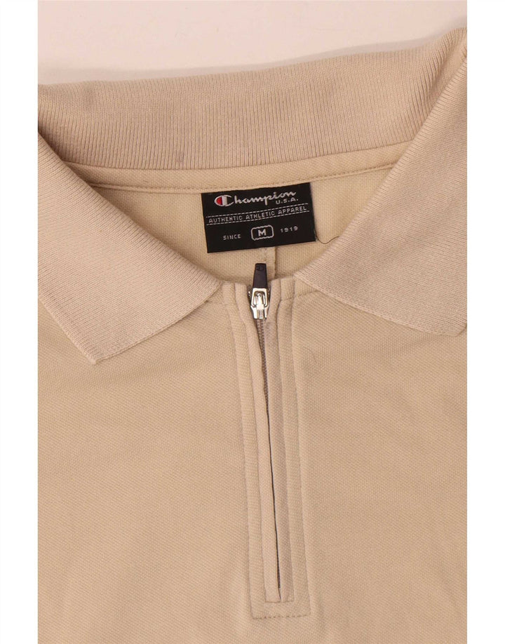 Camisa polo masculina Champion com gola zip e algodão colorblock bege médio