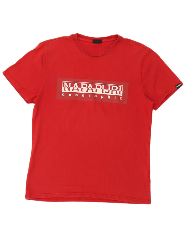 Camiseta masculina com estampa geográfica Napapijri Top médio algodão vermelho