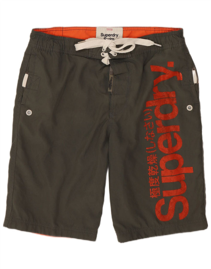 Shorts de natação masculinos Superdry Graphic médio cáqui poliéster