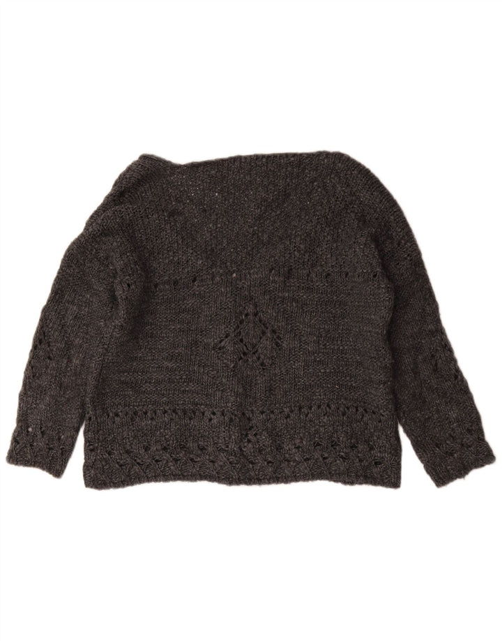 Suéter cardigã feminino grande Zara Reino Unido 14 lã geométrica cinza médio