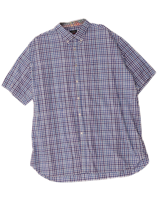 Camisa masculina de manga curta Paul & Shark tamanho 46 2XL algodão guingão azul