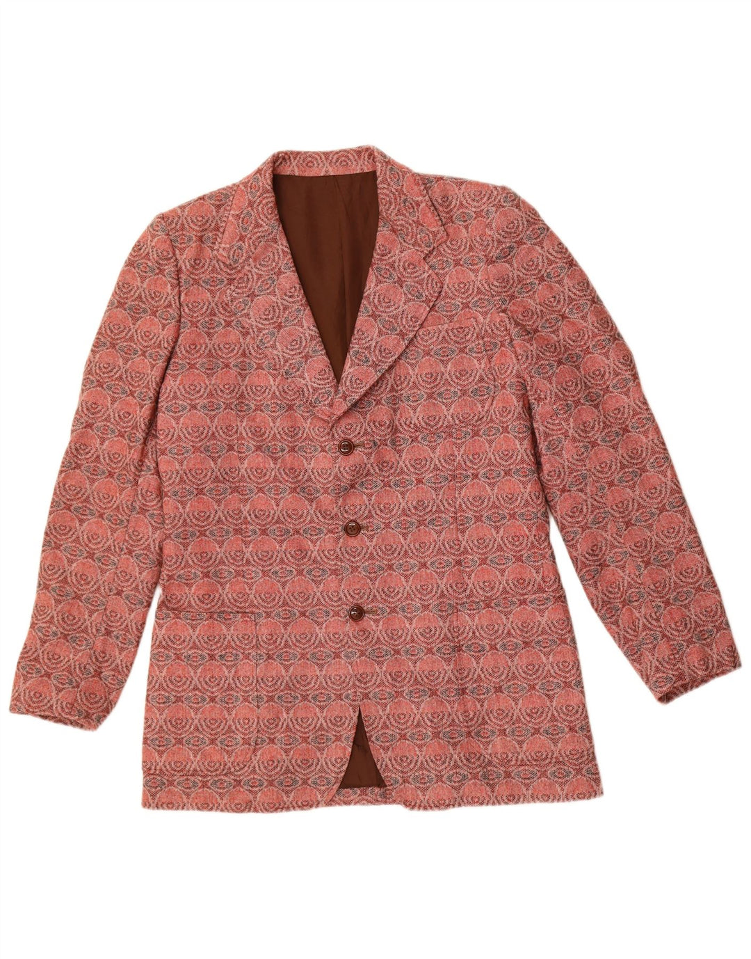 Jaqueta Blazer Feminina Vintage com 3 Botões Reino Unido 14 Médio Vermelho Geométrico