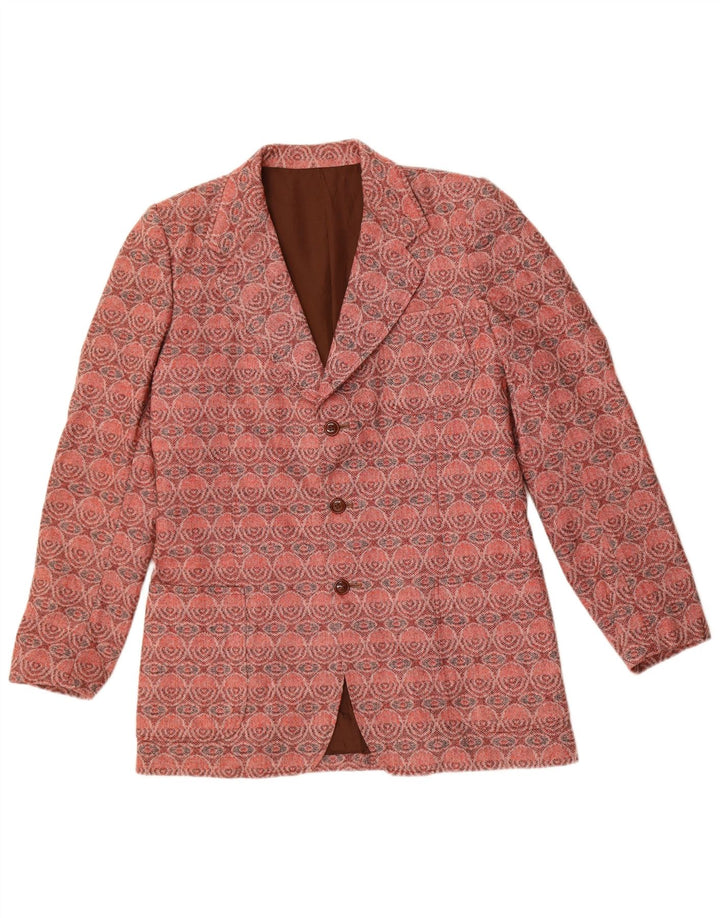 Jaqueta Blazer Feminina Vintage com 3 Botões Reino Unido 14 Médio Vermelho Geométrico
