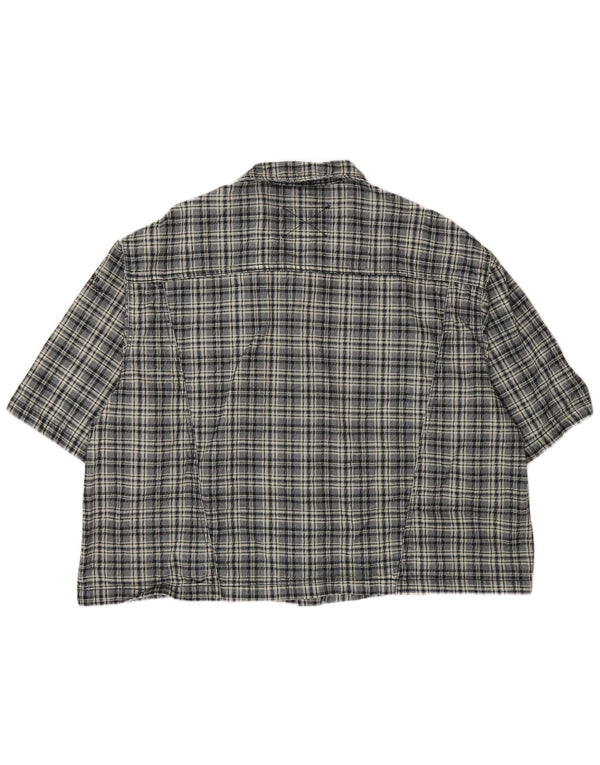 Conluio masculino solto ajuste manga curta overshirt camisa de flanela XL cinza xadrez