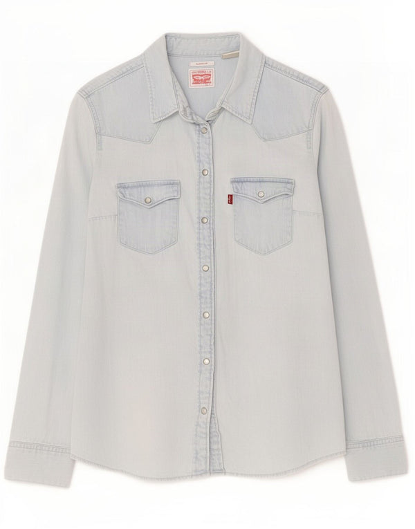 Camisa jeans feminina Levi's Classic Fit UK 14 algodão azul médio