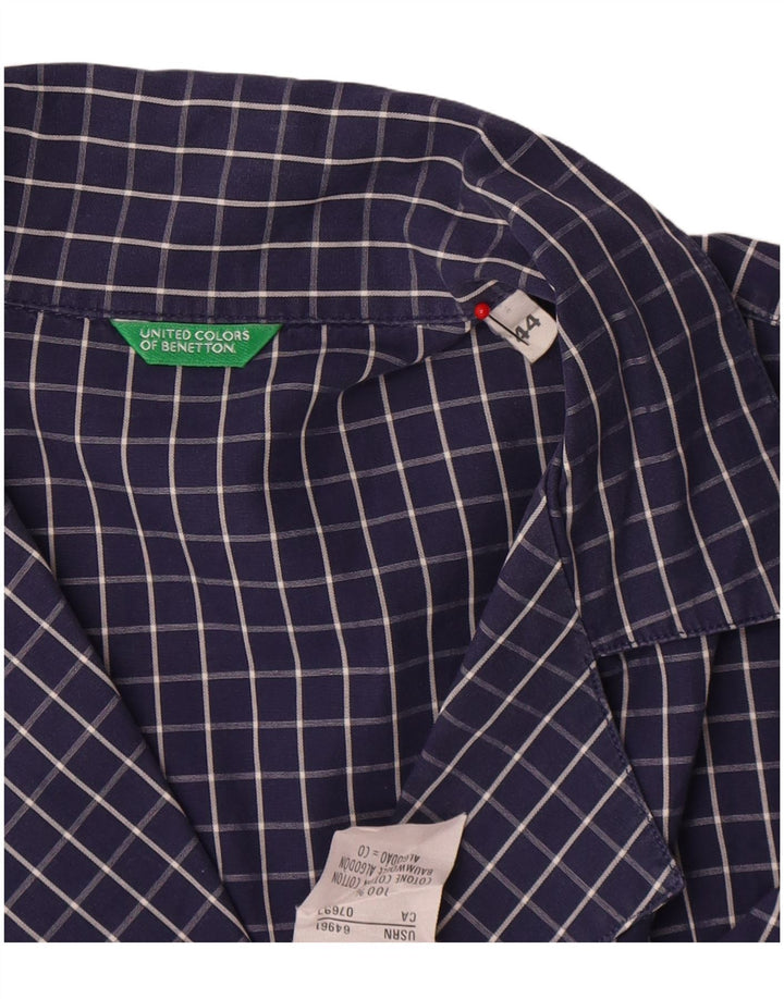 Camisa feminina Benetton IT 44 algodão xadrez médio azul marinho