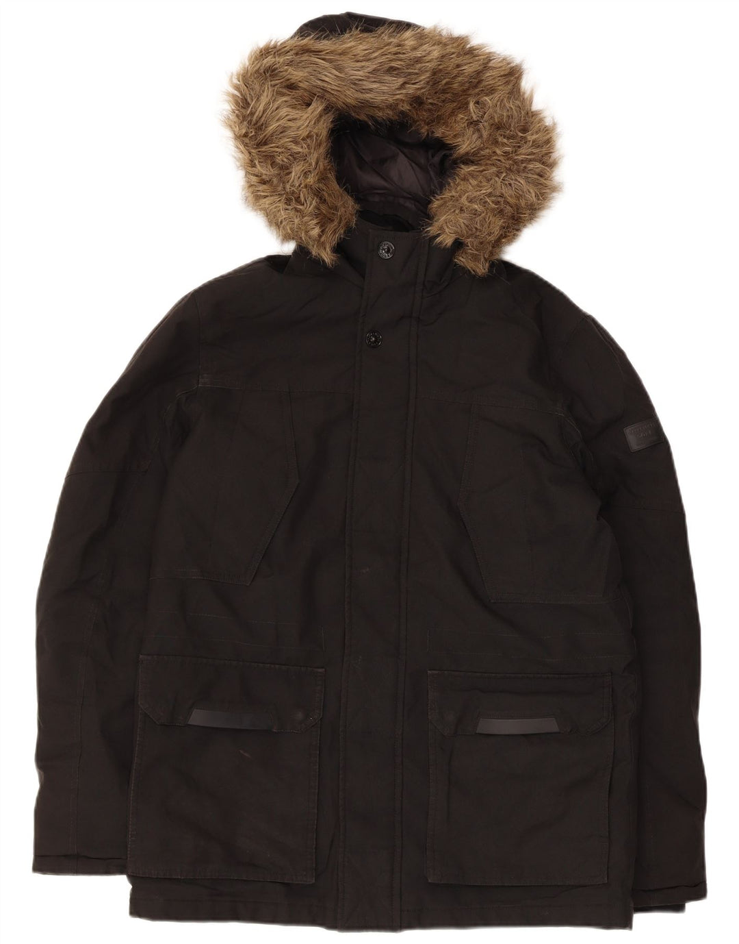 Jaqueta masculina acolchoada com capuz Jack & Jones Reino Unido 36 poliéster preto pequeno