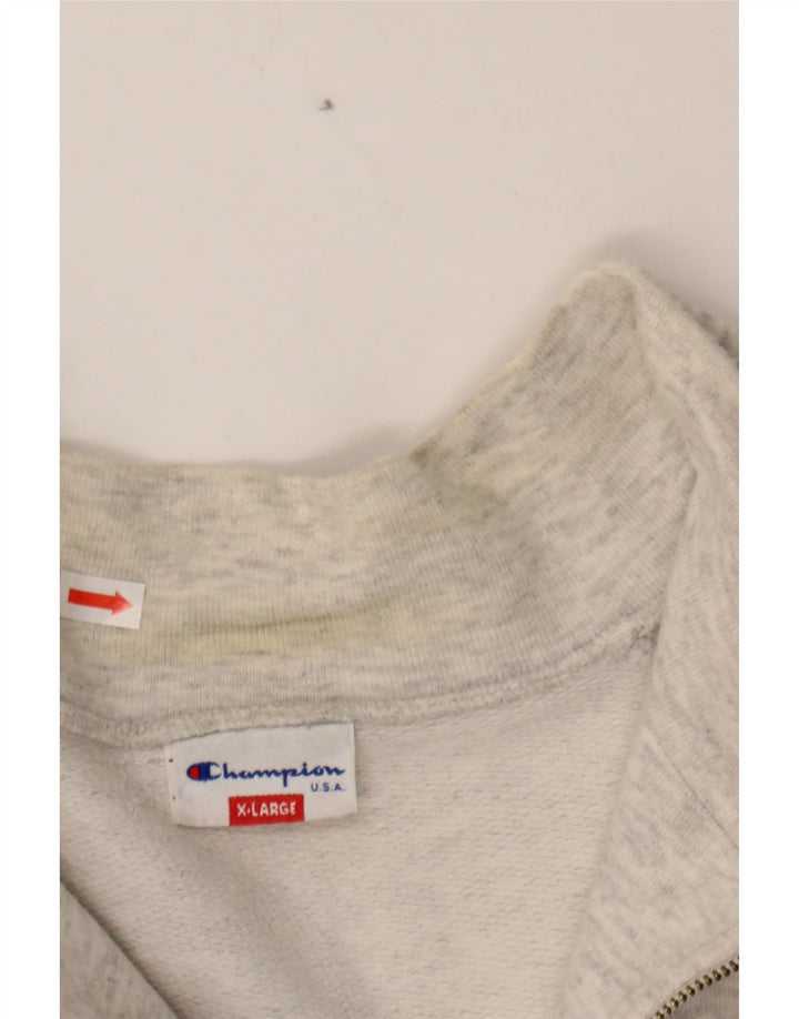 CHAMPION Mens Graphic Zip Neck Sweatshirt Jumper XL Grey Flecked Cotton Vintage Champion and Second-Hand Champion from Messina Hembry 