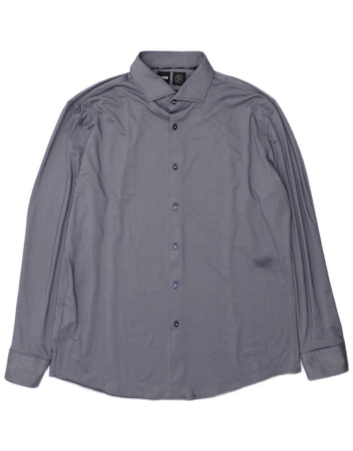 Camisa masculina Hugo Boss Performance Slim Fit tamanho 43 17 XL azul marinho poliamida