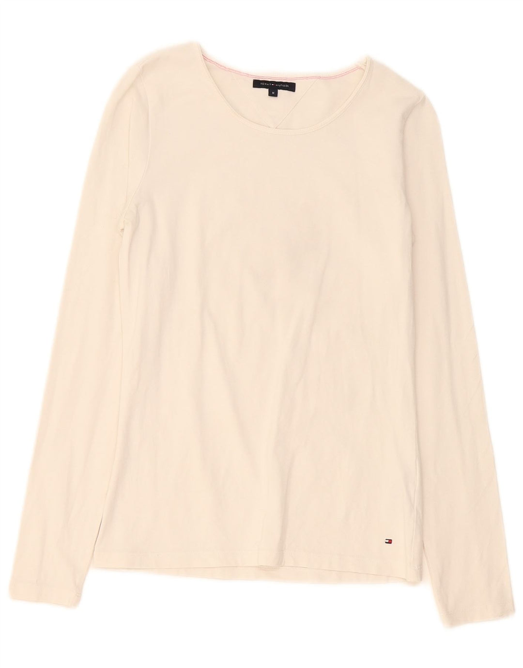Top feminino Tommy Hilfiger manga comprida UK 12 algodão branco médio