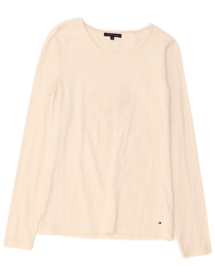 Top feminino Tommy Hilfiger manga comprida UK 12 algodão branco médio