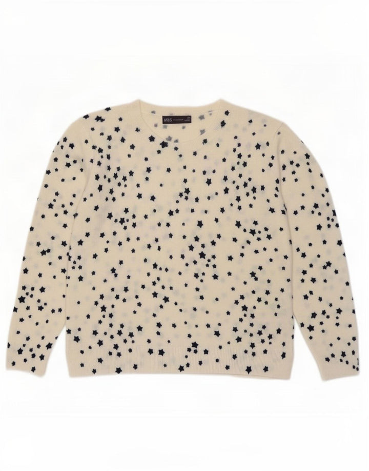 Suéter feminino Marks & Spencer com gola redonda Reino Unido 14 médio branco