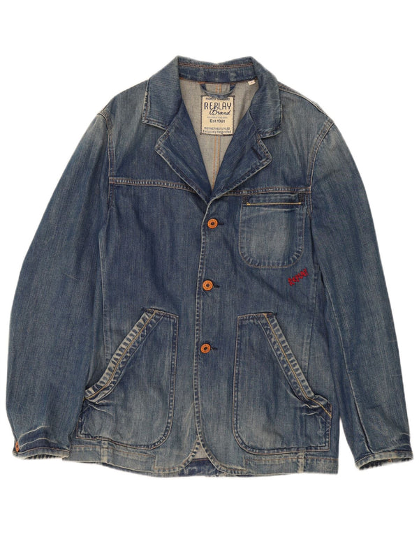 Jaqueta blazer masculina Replay com 3 botões jeans Reino Unido 38 algodão azul médio