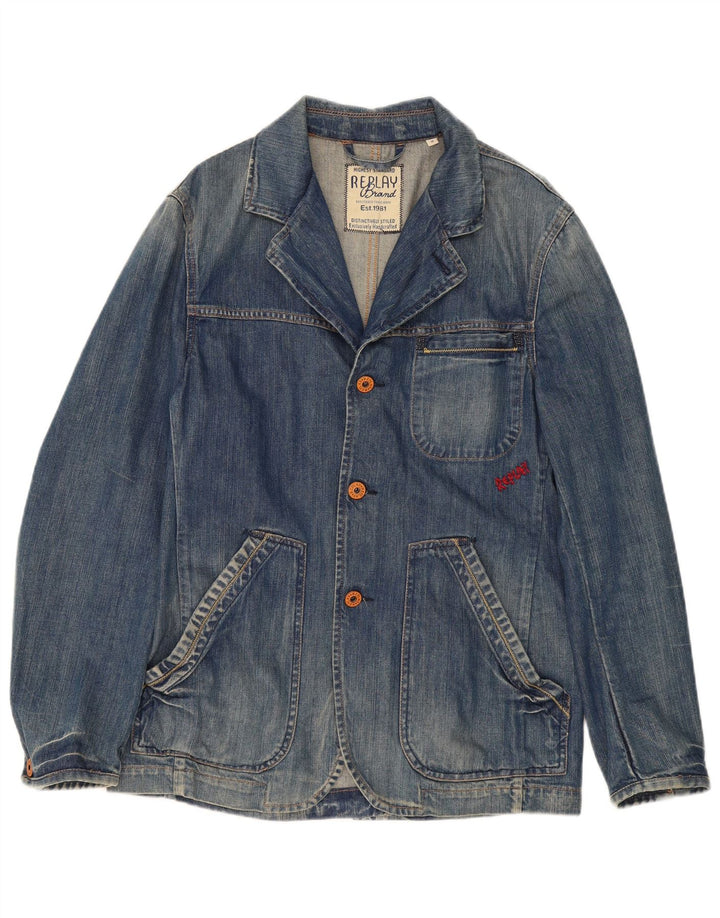 Jaqueta blazer masculina Replay com 3 botões jeans Reino Unido 38 algodão azul médio