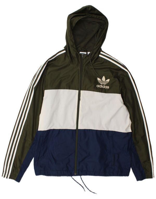 Jaqueta de chuva com capuz masculina Adidas UK 42 XL verde colorblock poliéster