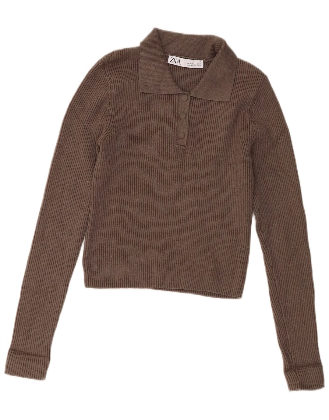 Suéter feminino Zara com gola polo e viscose cinza médio UK 12