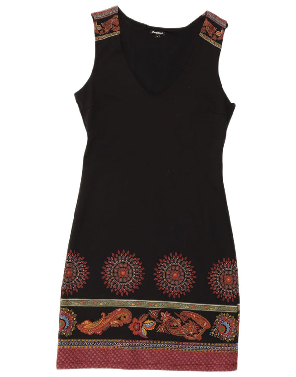 DESIGUAL Vestido feminino sem mangas com bainha UK 12 médio preto floral