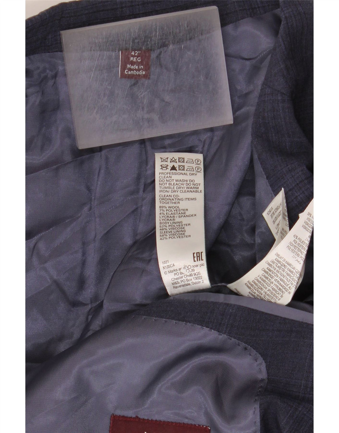 Jaqueta blazer masculina de 2 botões Marks & Spencer Reino Unido 42 XL azul marinho xadrez